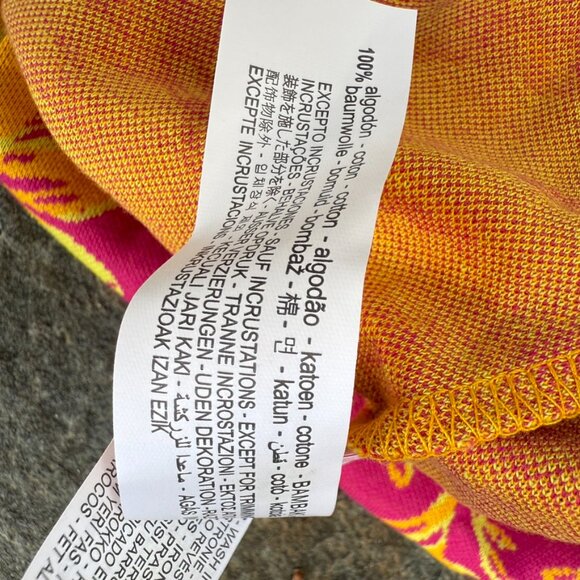 ZARA Floral Mini Dress M Pink Yellow Square Neck Embellished Straps - Picture 12 of 12